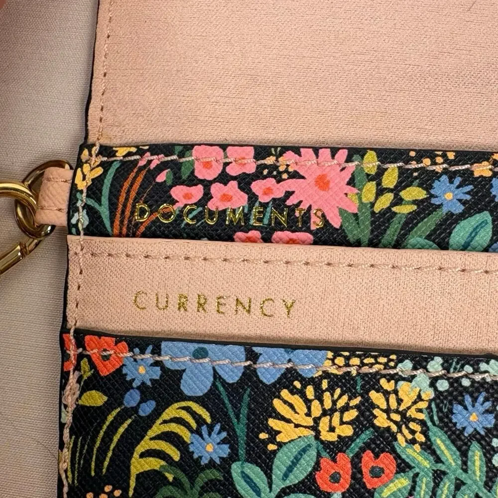 Rifle Paper Company for Anthropologie Wristlet Wallet Navy Blue Floral